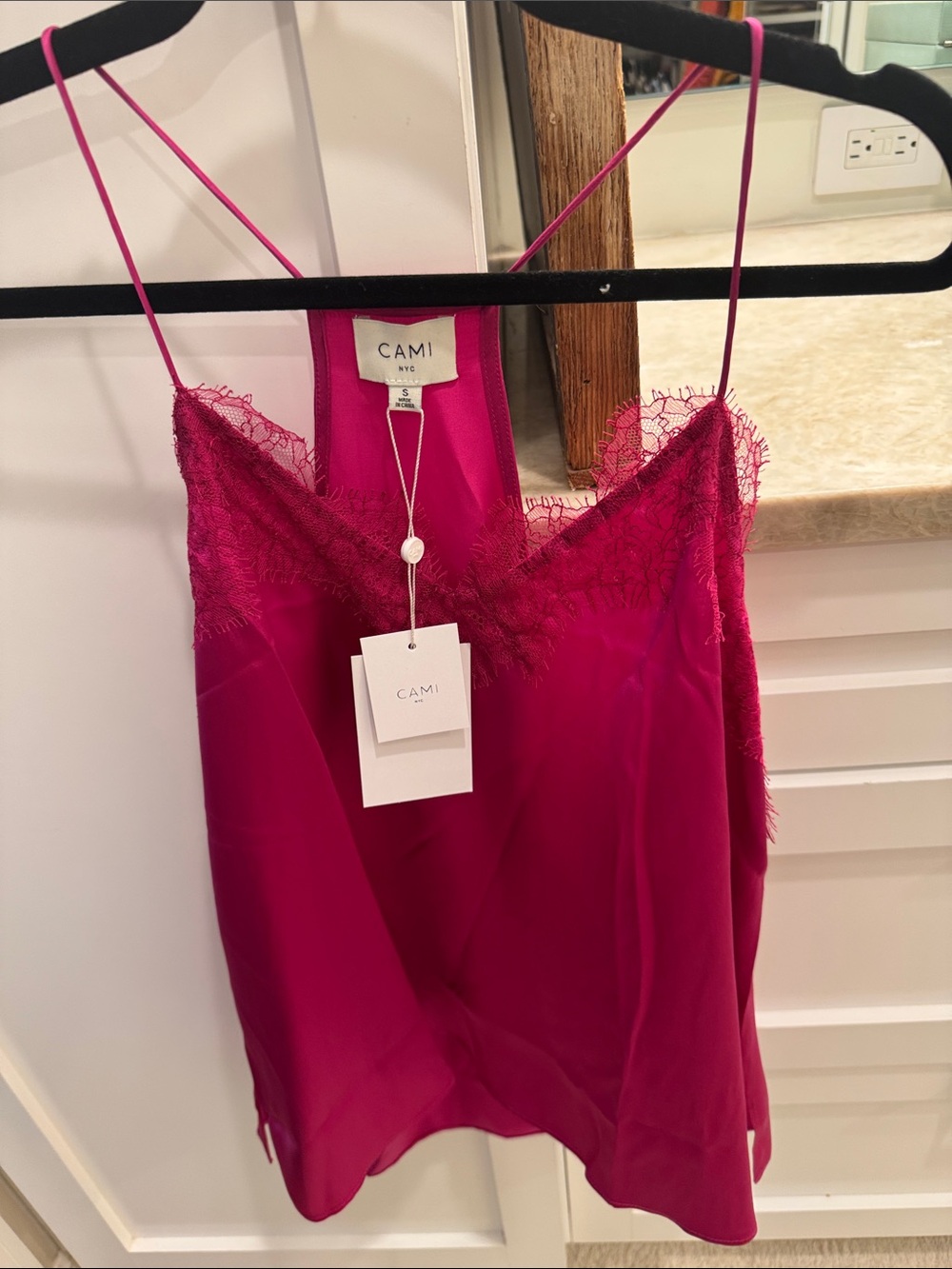 Cami NYC Fuchsia Lace-Trim Silk-Effect Cami